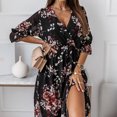 thumbnail image 3 of XZNGL Robe Maxi à Manches Longues pour Femmes Mode pour Femmes Bohème Col en V Ample Demi-Manche Ligne A Imprimé Floral Longue Robe Maxi Longue Robe Maxi pour Femmes Robe Maxi Florale pour Femmes, 3 of 8