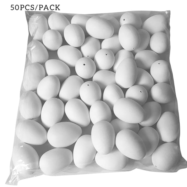 50Pcs Easter Eggs Plastic Fake Eggshell Simulation DIY Graffiti Egg Toy Kids Gift without Rope White