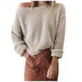 thumbnail image 1 of Mrat Chandail de Noël pour Femme, Mode, Rayé, à Blocs de Couleur, Court, Tricoté, Hauts pour Femmes, Automne, P-89, Beige, P, 1 of 5