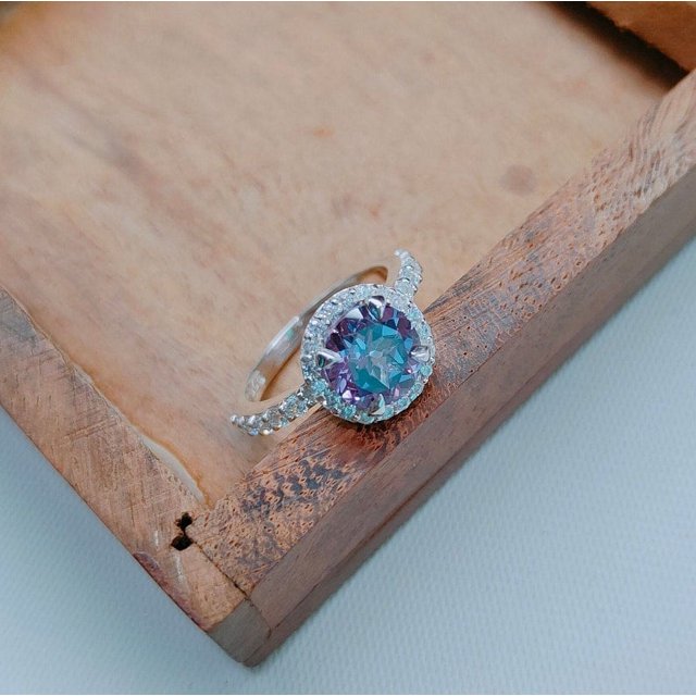 Natural Alexandrite Ring, 925 Sterling Silver Ring Color Change Stone Ring, Round Cut Alexandrite Ring, Ring for Gift