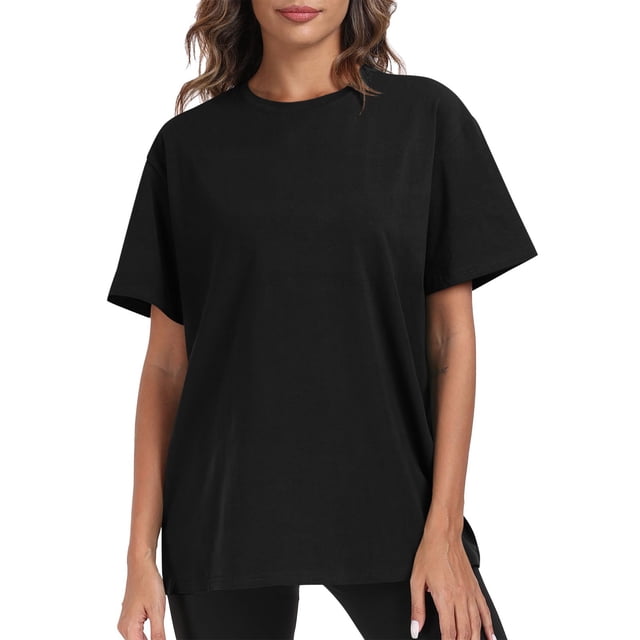 Meichang T-Shirts pour Femmes à Manches Courtes, Hauts d'Été Décontractés Tendance, T-Shirts Unis Coupe Ample, T-Shirts Confortables en Coton Doux, T-Shirts Légers à Col Rond