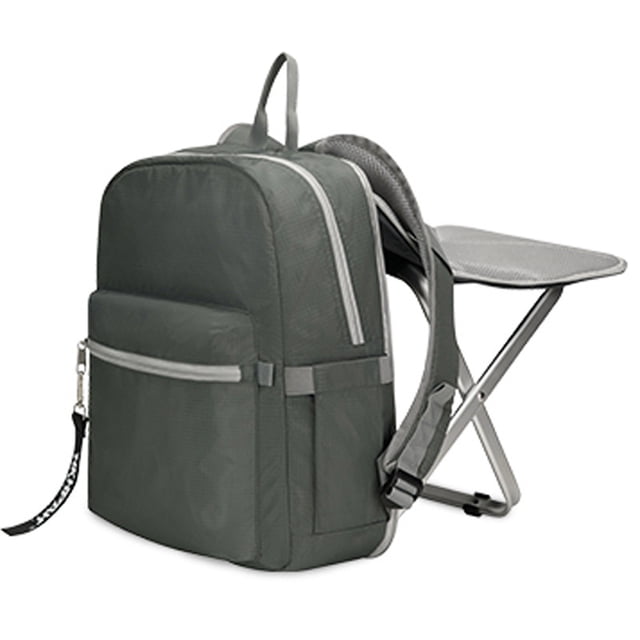 Graflsoa Sac à Dos d'Extérieur Portable avec Tabouret Pliant Intégré pour le Camping, la Randonnée et les Événements Sportifs - Gris