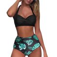 thumbnail image 2 of Women Vintage Swimsuit Two Piece Retro Halter Ruched High Waist Print Bikini Set, 2 of 9