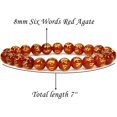 thumbnail image 2 of Angelstones Bracelet Extensible Unisexe en Perles Rondes 8 mm en Agate Rouge Naturelle à Six Mots 7 Pouces, 2 of 4