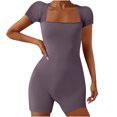 thumbnail image 1 of AherBiu Yoga Bodysuits for Women Square Neck Short Sleeve Slim Stretchy Workout Short Jumpsuits Rompers, 1 of 6