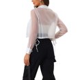 thumbnail image 3 of INSPIRE CHIC Women's Button-Front Point Collar Mesh Sheer Long Sleeve Shirt Tops L White, 3 of 6