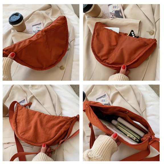 Pompotops Sac Bandoulière en Nylon Croissant pour Femme Petit Sac d'Épaule Sac à Main Sac Léger Sac à Bandoulière Sac d'École Sac de Jour Convient pour l'École Sports Loisirs Voyage Liquidation