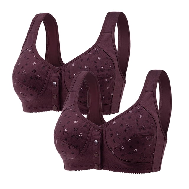 Plus Size Bras Front Closure Non-Restrictive Fit Bra Plus Size With Wireless No Padding Full Support Bra Purple 105B