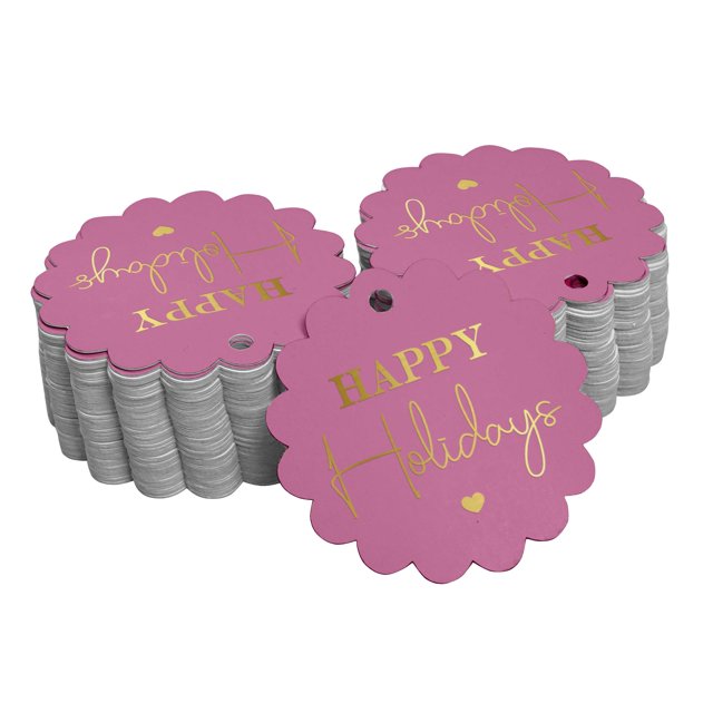 Inkdotpot Real Gold Foil Happy Holiday Tags Favor Hang Paper Tags 50 Piece