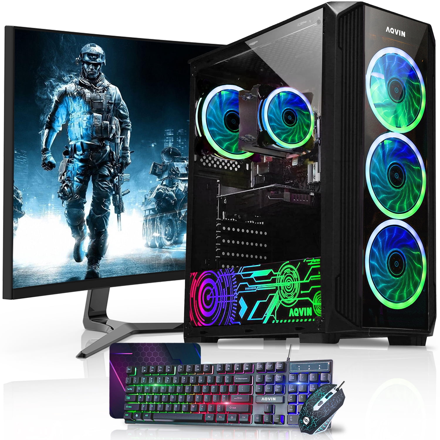 AQVIN ZForce Desktop Gaming PC Computer Tower (Intel Hexa-Core i7, 16GB DDR4 RAM, 2TB NVMe SSD Storage, Geforce RTX 5060 8GB GDDR6, 27 Inch Gaming Monitor) Windows 11 Pro RGB Keyboard & Mouse