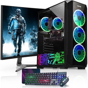 AQVIN ZForce Jeux de bureau PC Tour d'ordinateur (Intel Hexa-Core) i7, 16GB DDR4 RAM, 2TB NVMe SSD Stockage, Geforce RTX 5060 8GB GDDR6, 27 Moniteur de jeu de pouce) Windows 11 Pro RGB clavier & souris