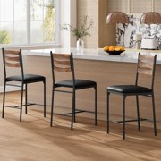 QinaQin Bar Stools Set of 2, Wooden Barstools with Faux Leather Upholstery, Back, Footrest and Thick Cushion