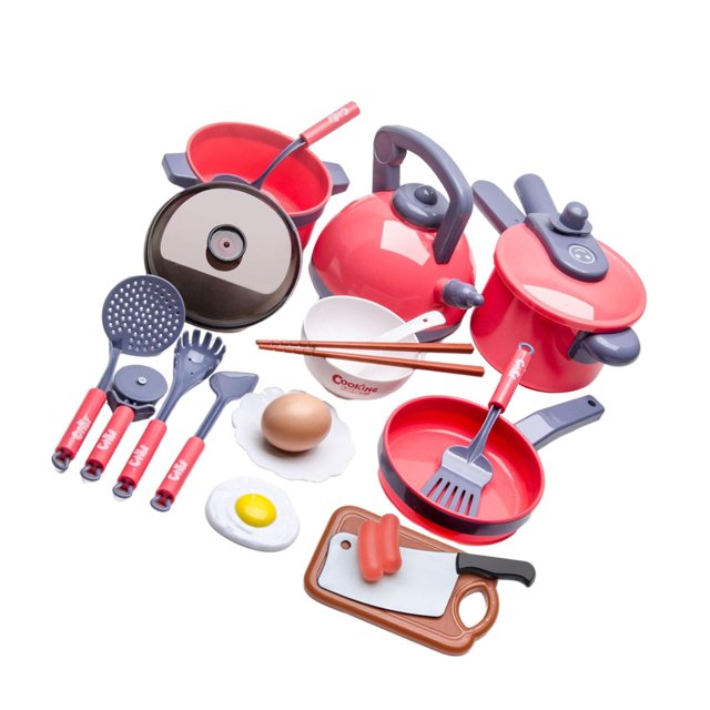 relayinert Plastic Kitchen Pretend Play Utensils Cookware Toy for Baby Girls Boys Red