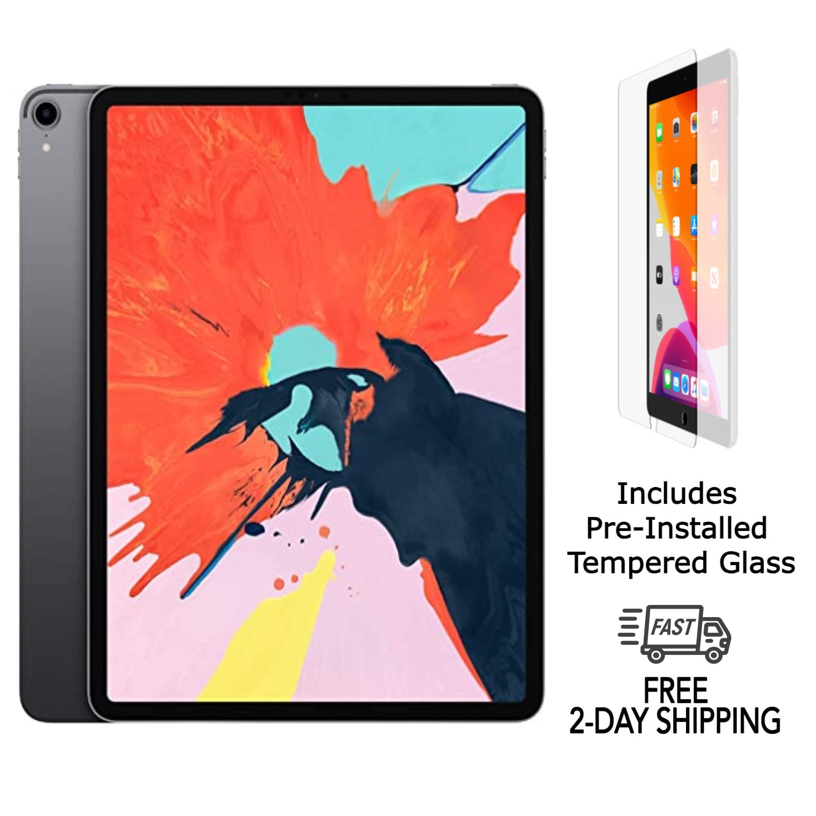 Refurbished Apple iPad Pro 12.9" (3rd Gen) A2014 (WiFi + Cellular Unlocked) 256GB Space Gray (Grade A) w/ Pre-Installed Tempered Glass