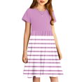 thumbnail image 4 of Liquidation Aujourd'hui Iumwxz Robe Décontractée Trapèze Robe Tunique pour Adolescentes Robe Col Ras du Cou Imprimé à Rayures Manches Courtes Robes pour Enfants Robe Ravissante pour Costume 4-14a, 4 of 7
