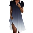thumbnail image 2 of Ovzne Robes pour Femmes Robe Mode Femmes Imprimé Dégradé Col en V Manches Courtes Robe Ample et Confortable Robe de Printemps Manches Courtes Imprimée Liquidation, 2 of 7