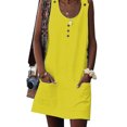 thumbnail image 4 of MAWCLOS Femmes Débardeur Robe Couleur Unie Bouton Sundress Casual Travail Équipe Cou Jaune S, 4 of 5