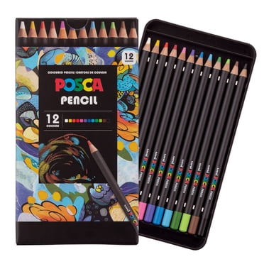 Crayons de couleur POSCA® – ensemble d’artiste à mine tendre, 12 unités – couleurs vibrantes pour le mélange, l’ombrage et l’esquisse