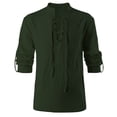 thumbnail image 1 of AherBiu Men's Shirts Long Sleeve Stand Collar Front Drawstring Slim Fitted Tshirt Tops Fall Lightweight Shirts Tops, 1 of 4