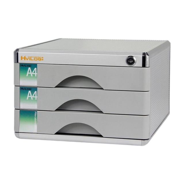 Rongfmy File Cabinet Aluminum Alloy with Lock Business Desktop Drawer Filing Cabinet With 3 Drawers