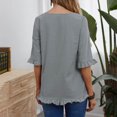 thumbnail image 4 of Summer Cotton Linen Tops for Women Ruffle Half Sleeve Crewneck Solid Color Shirts Blouses Casual Comfy Basic Tee Shirts, 4 of 7