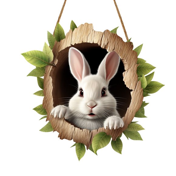 TIELUTT Easter Bunny Rabbit Hole Door Sign Wooden Easter Wall Decorations for Kitchen Contemporary Hanging Door Signs for Front Door Cow Planter Septic Sign for Bathroom Welcome Porch Signs Outdoor