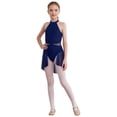 thumbnail image 2 of Runhomal Justaucorps-Robe de Ballet Sans Manches en Dentelle Florale pour Filles Enfants, Robe de Danse Lyrique Latine Jazz Moderne Contemporaine, Tenue de Danse Bleu Foncé 10, 2 of 7