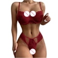 thumbnail image 4 of Fankiway Womens Hollow Out Lace Solid Color Sexy Sling Pajama Set Sexy Lingerie Set, 4 of 5