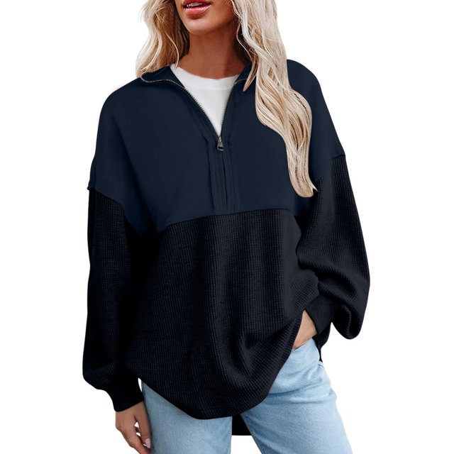 MeetoTime Sweatshirts Surdimensionnés pour Femmes Automne 2024 Demi-Zip Pull Manches Longues Zip Up Sweatshirt Tops