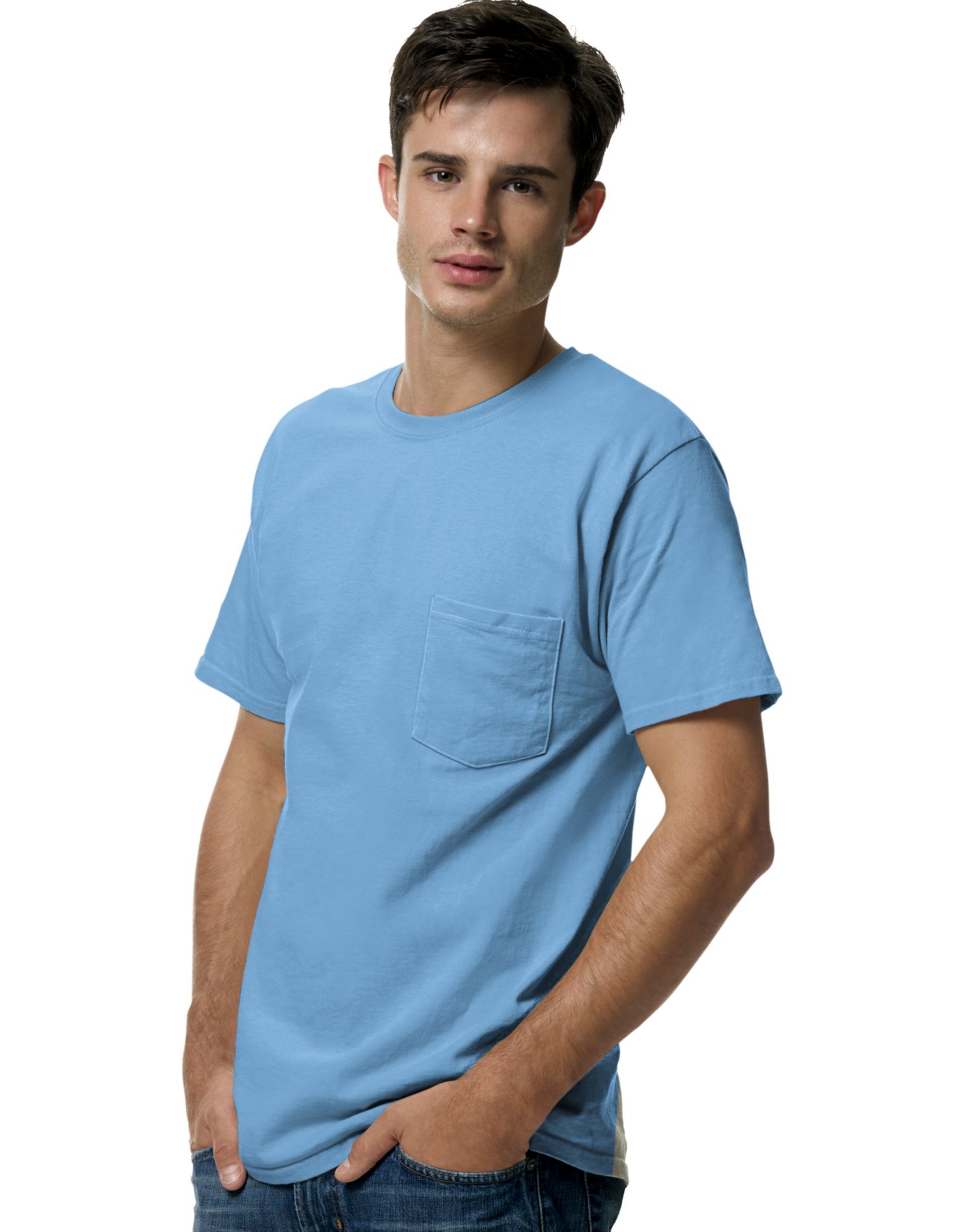 Hanes TAGLESS Men`s Pocket T-Shirt, 3X, Carolina Blue