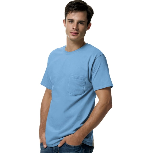 Hanes TAGLESS Men`s Pocket T-Shirt, 3X, Carolina Blue