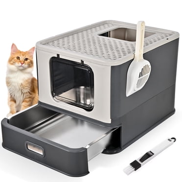 Stainless Steel Cat Litter Box, XL Extra Large Enclosed Kitty Litter Box with Lid and Drawer for Indoor Cats