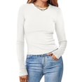 thumbnail image 2 of Timegard Hauts pour Femmes Col Ras du Cou Manches Longues Confortables Couleur Unie Camisoles Automne Décontracté Ajusté T-Shirts Hauts, 2 of 6