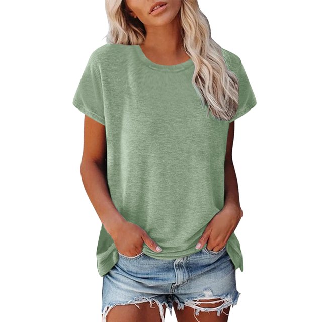 Hiiyo T-Shirt pour Femme Grande Taille à Manches Courtes, Col Ras du Cou, T-Shirt d'Été Décontracté, Vert Menthe TTTG