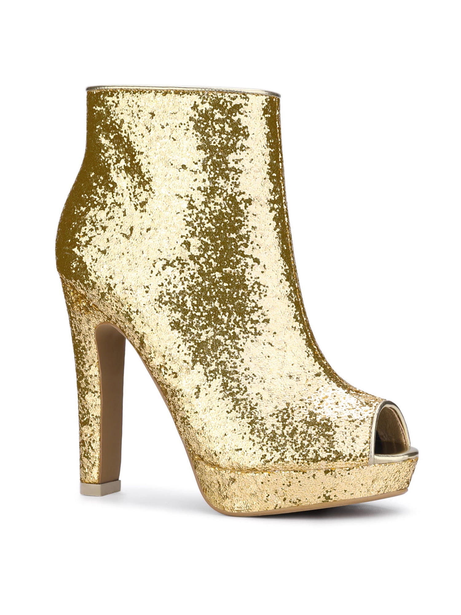 Unique Bargains Bottes à Talons Hauts Blocs à Plateforme à Bout Ouvert Pailletées pour Femmes