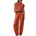thumbnail image 1 of Timegard Ensembles Lounge pour Femmes, Hauts Courts à Manches Cap, Pantalons à Bas Resserré avec Poches, Tenues Amples de Couleur Unie, 1 of 4