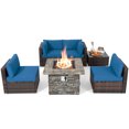 thumbnail image 2 of Costway 6 PCS Patio Wicker Furniture Set 34.5" Fire Pit Table W/Cover Navy Blue, 2 of 9