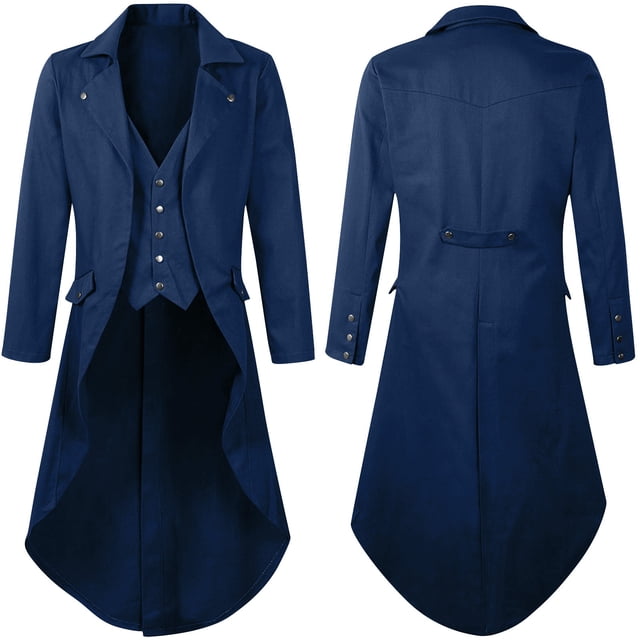 Gspmoly Tshirts Shirts for Men, Mens Gothic Solid Color Top Steampunk Medieval Tailcoat Uniform Performance Suit Lapel Jacket Going Out Tops Weekly Deals
