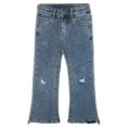 thumbnail image 1 of KIDSCOOL SPACE Big Girls Jeans,Ripped Holes Stretchy Bell-bottom Slim Boot Cut Denim Pants,Blue,10-11 Years, 1 of 6