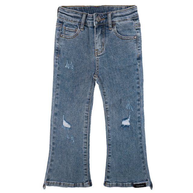 KIDSCOOL SPACE Big Girls Jeans,Ripped Holes Stretchy Bell-bottom Slim Boot Cut Denim Pants,Blue,10-11 Years
