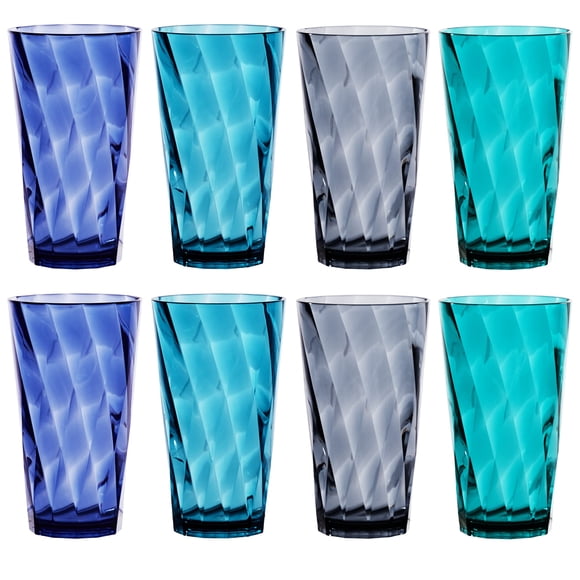 Us Acrylic Optix Verres à Boire Réutilisables en Plastique (Ensemble de 8) Gobelets d'Eau 20Oz en Couleurs Côtières / Gobelets Sans BPA, Fabriqués aux É.-U. / Compatibles Lave-Vaisselle sur Support