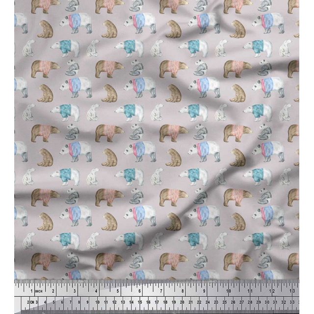 Soimoi Gray Viscose Chiffon Fabric Bear Animal Decor Fabric Printed Yard 42 Inch Wide