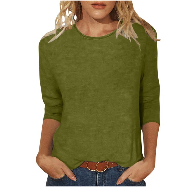 HKEJIAOI Blouse pour Femmes 3/4 Manches Imprimé Floral Col Rond 5XL Été Tops