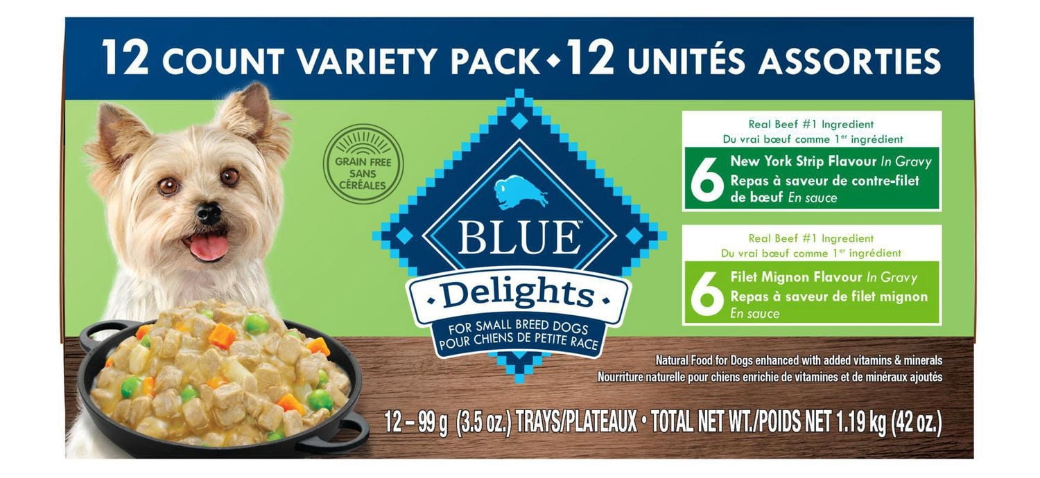 Blue Buffalo Delights Assortiment de Nourriture Humide pour Chiens de Petite Race, Filet Mignon & contre-Filet de Bœuf 500g