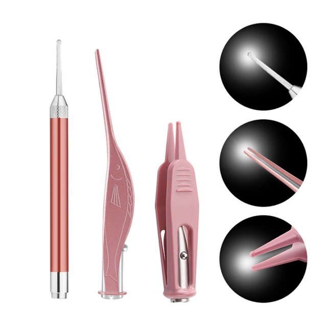 Ear Wax Removal Tools 3 Pcs With LED Light Ear Spoon Digger And Tweezers For Ear Health Care And Nose Cleaning Pick Nipper For Child Adult