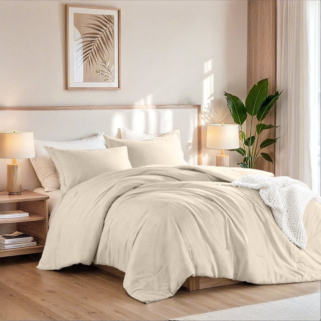 Regency Heights Ensemble de Literie 3 Pcs pour Lit Double/grand Lit, Couette Réversible avec Taies, Neutre, Couleur Unie