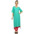 thumbnail image 1 of Bimba Women's Rayon Green Kurti Asymmetrical Hem Designer Kurta With Scarf - 12, 1 of 9
