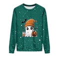 thumbnail image 4 of LMKIHUSA Chandails d'Halloween Fantôme pour Femmes Mode Décontractée Automne 2025 Chandail Kawaii Graphique Brillant Col Rond Chandail à Manches Longues Hauts Saison Effrayante Vert,TG, 4 of 8