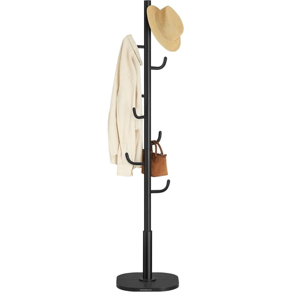 SONGMICS HOME Cactus-Shaped Coat Rack, Coat Rack Freestanding, Coat Rack Stand with 8 Sturdy Hooks, with Curved Ends, 69 Inches Tall, for Clothes, Hats, Bags, Ink Black