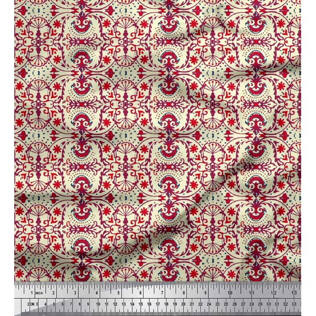 Soimoi Modal Satin Fabric Damask Ethnic Print Fabric by The Yard 42 Inch Wide